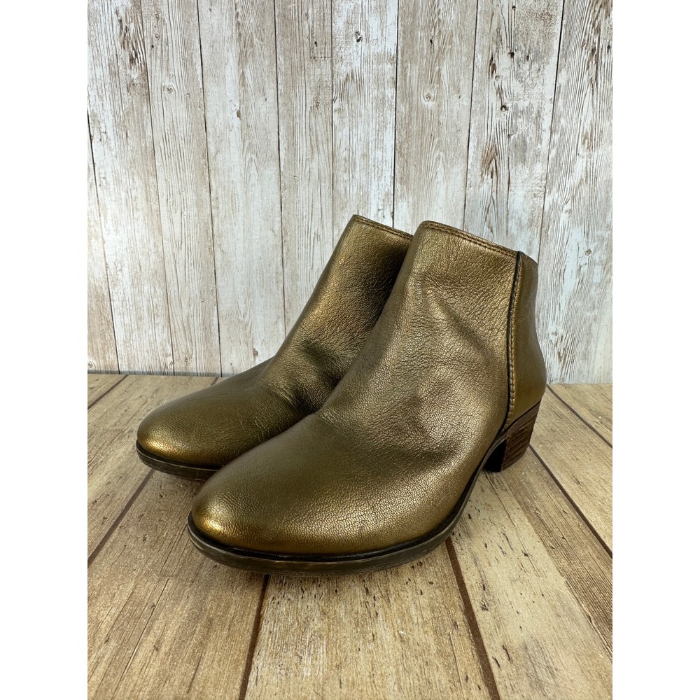 Lucky Brand Belvva Bronze Metallic Leather Ankle Zipper  Booties Women's Size 6M